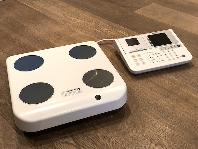 Body Composition Scales on wooden floor